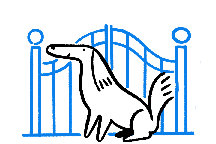 Spot Illustration: Dog at fence - blue