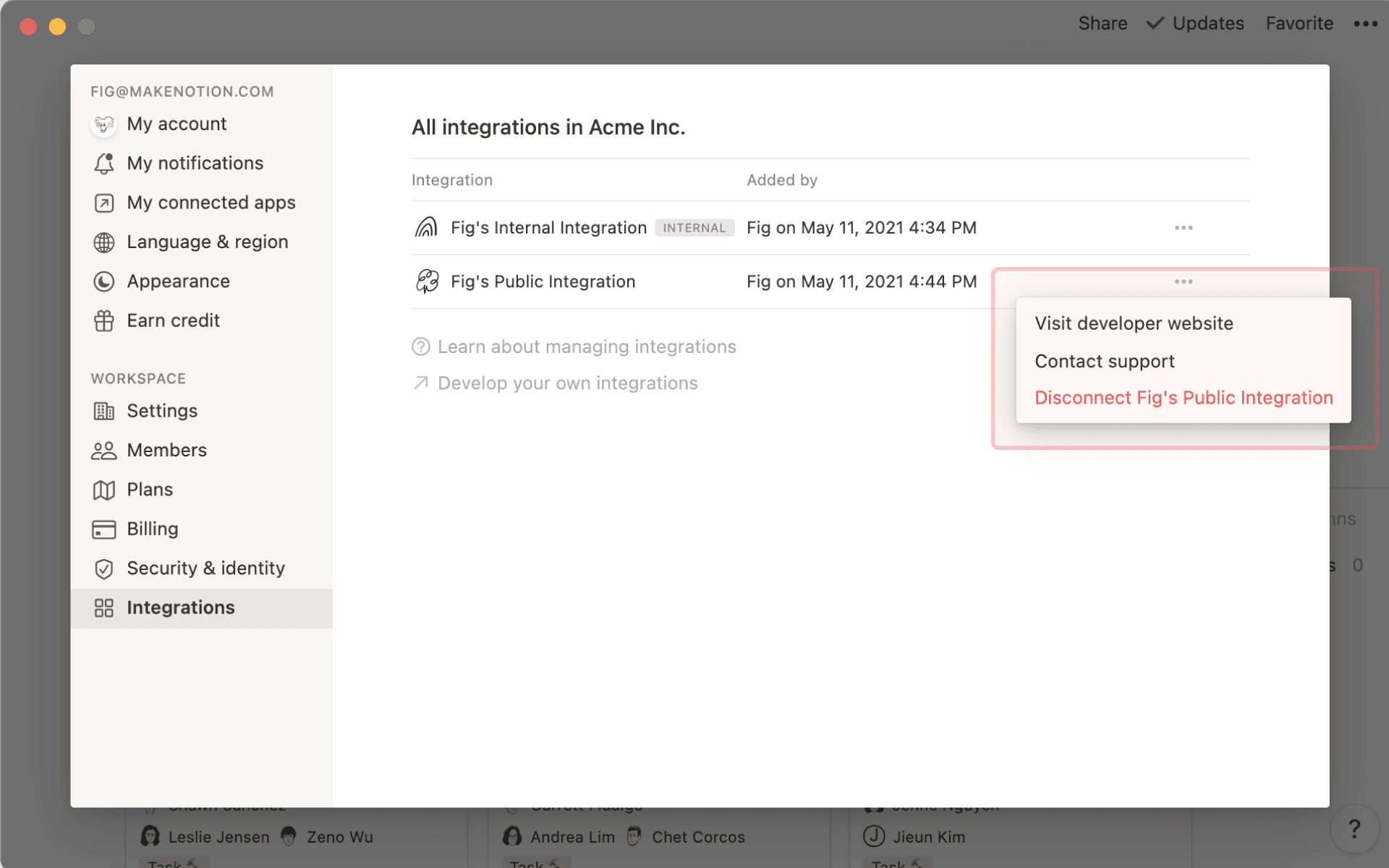 Add & manage connections - public connection menu
