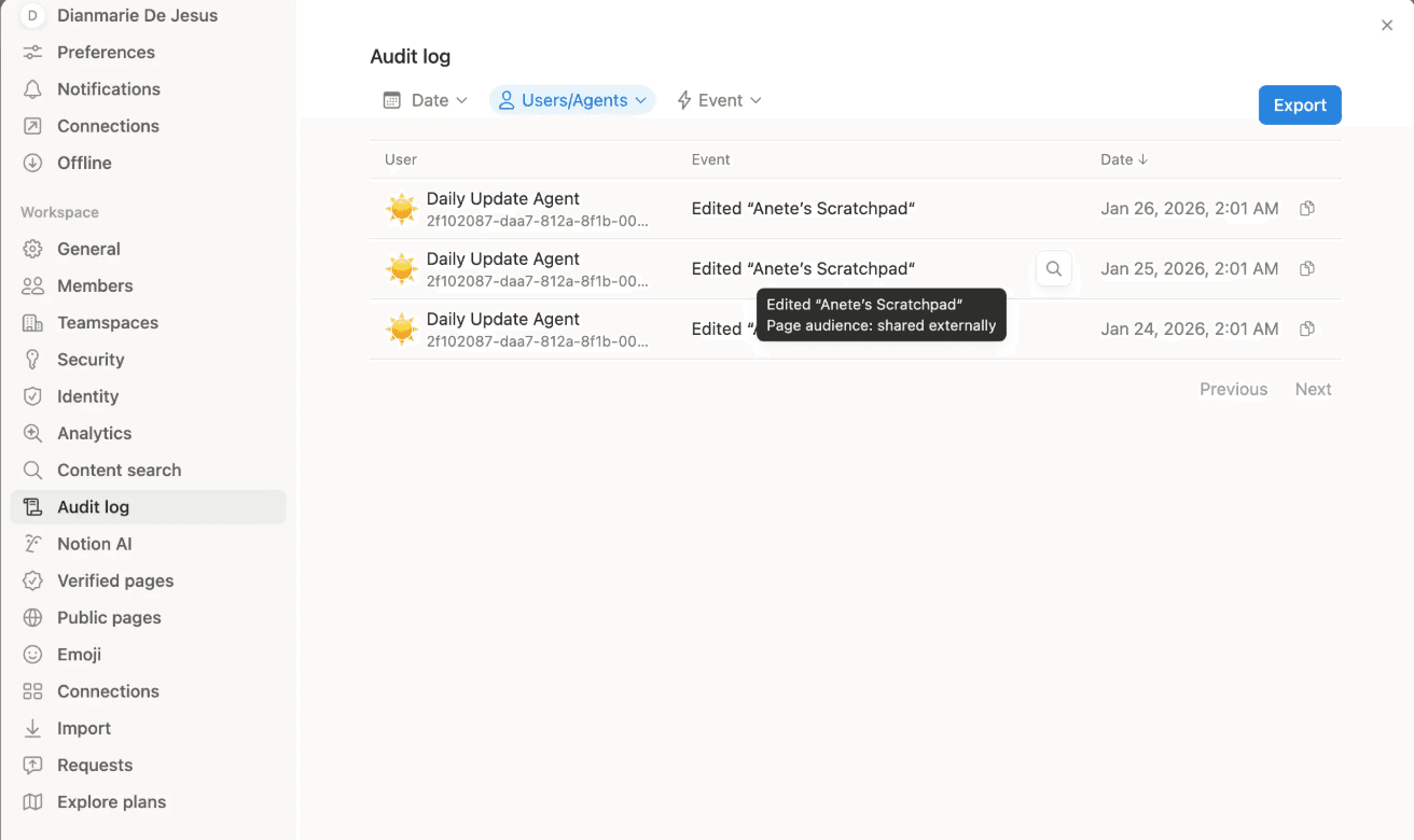 Audit log