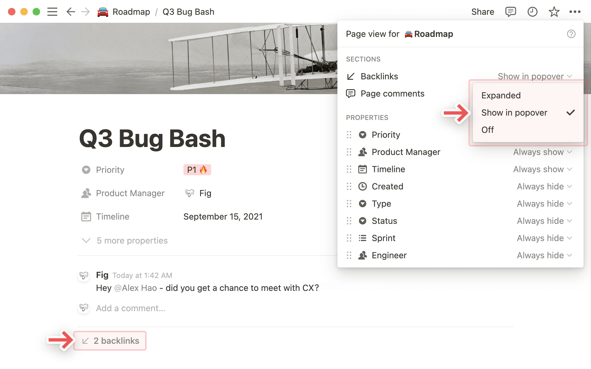 Customize backlinks