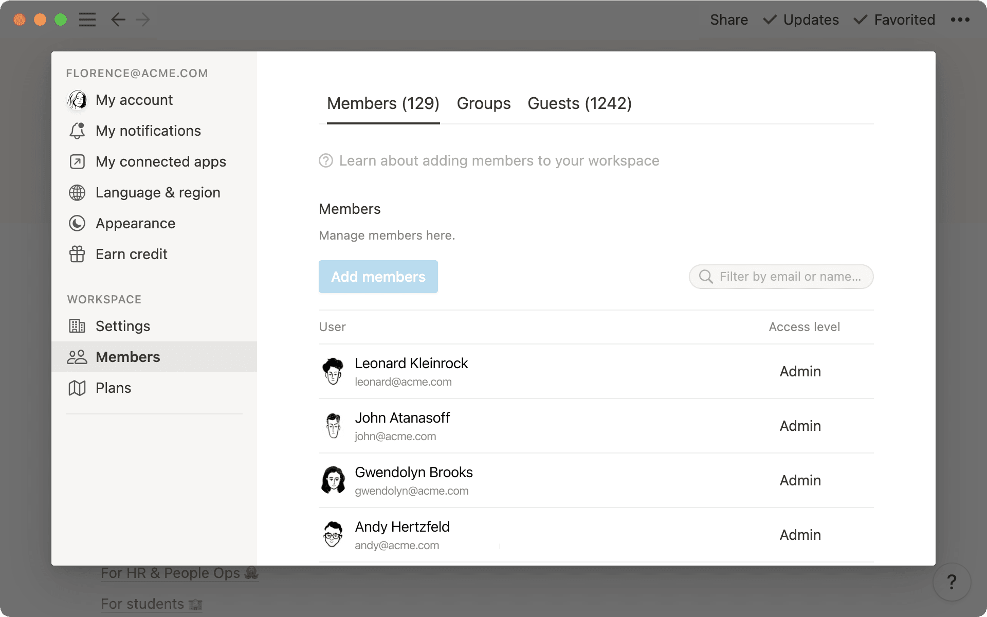 Build a connection that helps you see all the teammates in your Notion workspace.