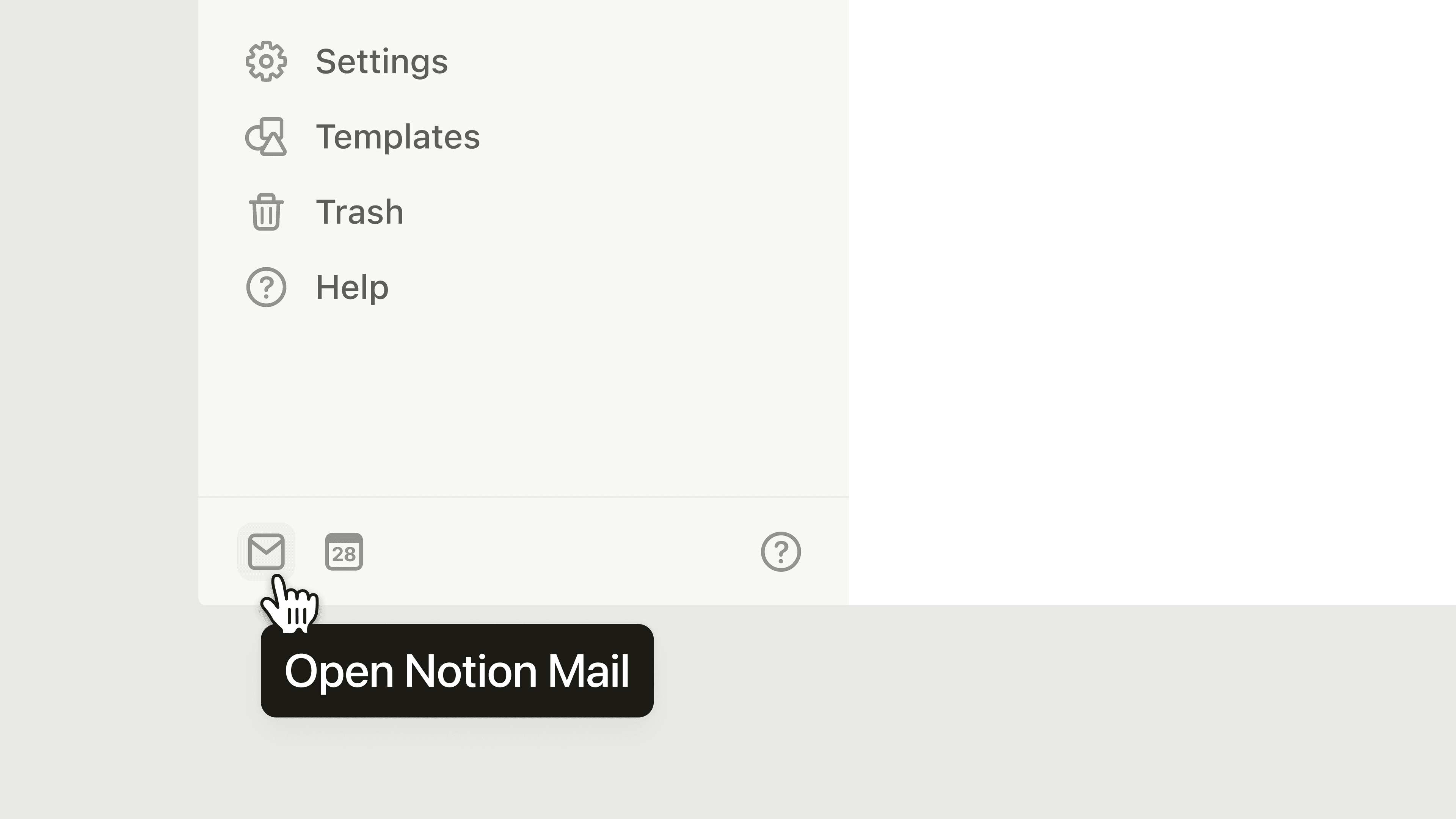 مركز المساعدة: نقطة دخول الشريط الجانبي لـ Notion Mail