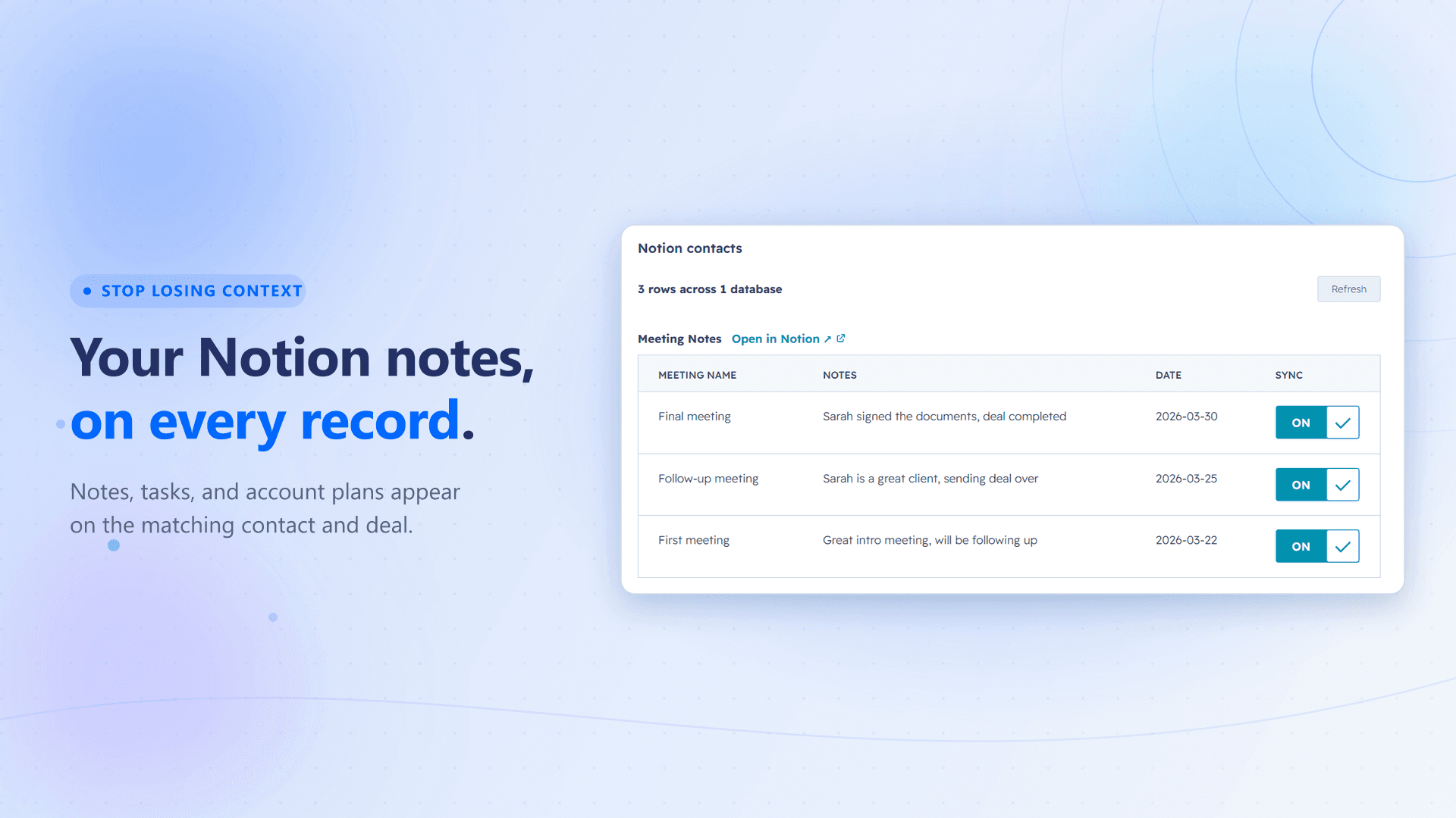 Stop losing sales context in Notion. Sync to HubSpot in 5 mins.