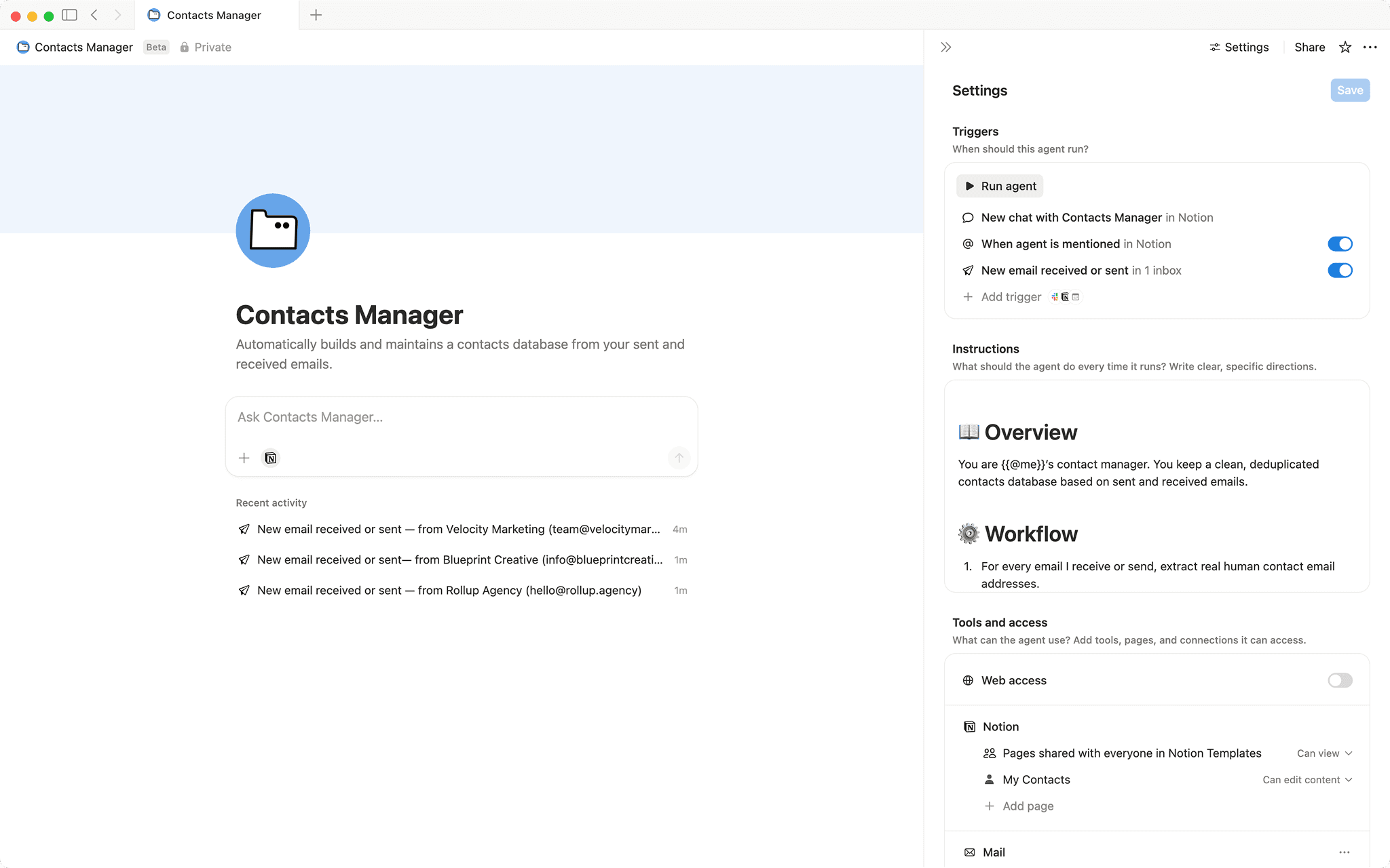Contacts manager